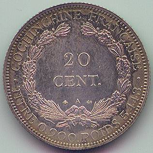 Французская Кохинхина 20 центов 1879 серебро монета, реверс