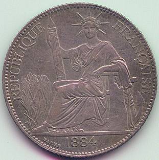 Французская Кохинхина 20 центов 1884 серебро монета, аверс