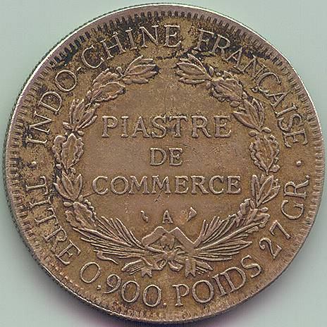 Французский Индокитай Пиастр de Commerce 1908 подделка монета, аверс