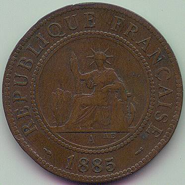 Французский Индокитай 1 Цент 1885 монета, аверс