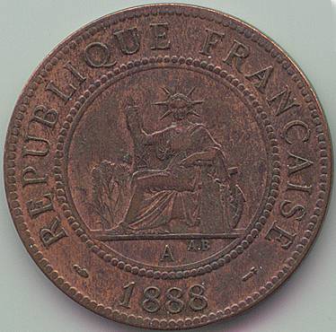Французский Индокитай 1 Цент 1888 монета, аверс