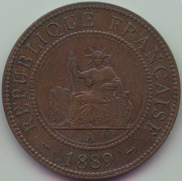Французский Индокитай 1 Цент 1889 монета, аверс