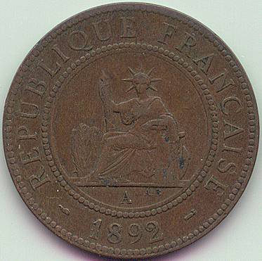 Французский Индокитай 1 Цент 1892 монета, аверс