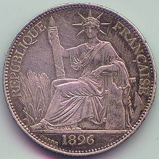 Французский Индокитай 20 центов 1896 серебро монета, аверс