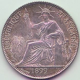 Французский Индокитай 20 центов 1899 серебро монета, аверс