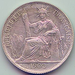 Французский Индокитай 20 центов 1902 серебро монета, аверс