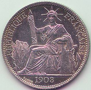 Французский Индокитай 20 центов 1903 серебро монета, аверс