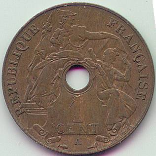 Французский Индокитай 1 цент 1908 монета, аверс