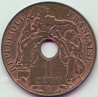 Французский Индокитай 1 цент 1909 монета, аверс