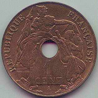 Французский Индокитай 1 цент 1912 монета, аверс