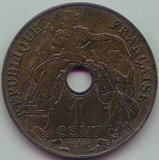 Французский Индокитай 1 цент 1914 монета, аверс