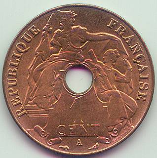 Французский Индокитай 1 цент 1917 монета, аверс