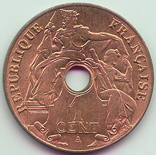 Французский Индокитай 1 цент 1920 монета, аверс