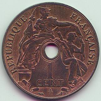 Французский Индокитай 1 цент 1921 монета, аверс