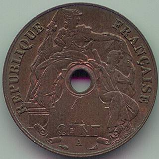 Французский Индокитай 1 цент 1922 монета, аверс