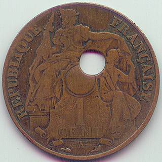 Французский Индокитай 1 цент 1922 ошибка монета, аверс