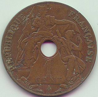 Французский Индокитай 1 цент 1930 монета, аверс