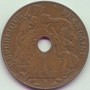 Французский Индокитай 1 цент 1931 Факел монета, аверс