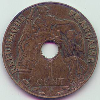 Французский Индокитай 1 цент 1931 крыло монета, аверс