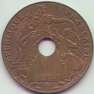 Французский Индокитай 1 цент 1937 монета, аверс