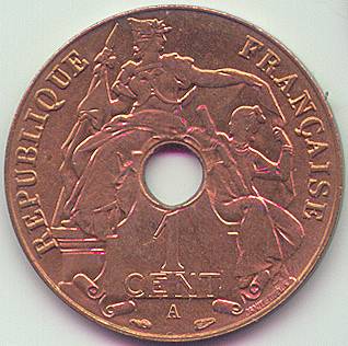 Французский Индокитай 1 цент 1939 монета, аверс