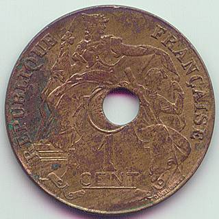Французский Индокитай 1 цент 1921 ошибка монета, аверс