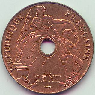 Французский Индокитай 1 цент 1922 монета, аверс