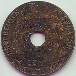 Французский Индокитай 1 цент 1923 монета, аверс
