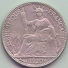 Французский Индокитай 10 центов 1920 серебро монета, аверс