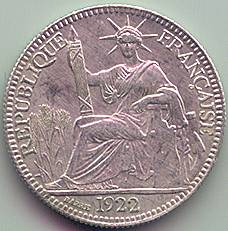 Французский Индокитай 10 центов 1922 серебро монета, аверс