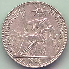 Французский Индокитай 10 центов 1923 серебро монета, аверс