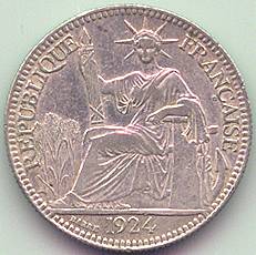 Французский Индокитай 10 центов 1924 серебро монета, аверс