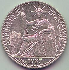 Французский Индокитай 10 центов 1937 серебро монета, аверс