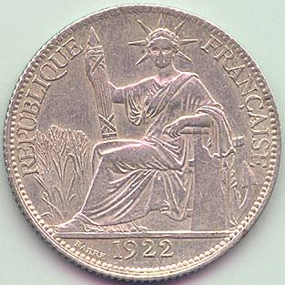 Французский Индокитай 20 центов 1922 серебро монета, аверс