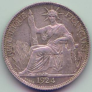 Французский Индокитай 20 центов 1924 серебро монета, аверс