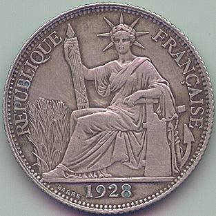 Французский Индокитай 20 центов 1928 серебро монета, аверс