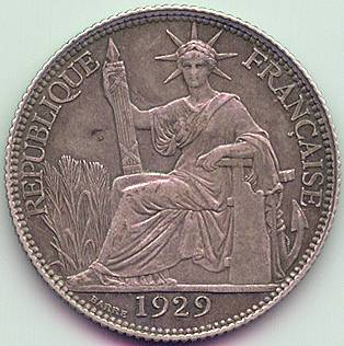 Французский Индокитай 20 центов 1929 серебро монета, аверс