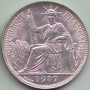 Французский Индокитай 20 центов 1937 серебро монета, аверс