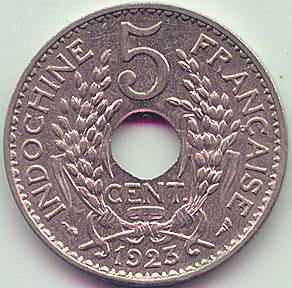 Французский Индокитай 5 центов 1923 монета, реверс