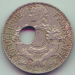 Французский Индокитай 5 центов 1938 ошибка монета, аверс