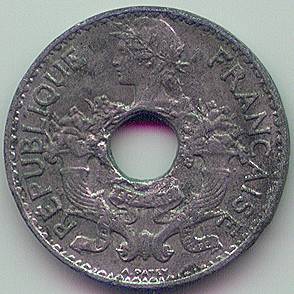 Французский Индокитай 5 центов 1938 подделка монета, аверс