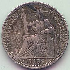 Французский Индокитай 10 центов 1888 серебро монета, аверс