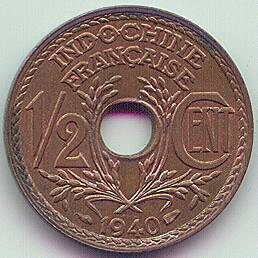 Французский Индокитай 1/2 цента 1940 монета, реверс