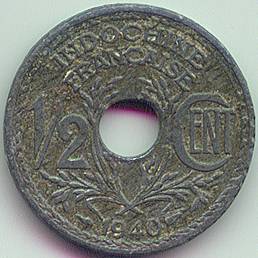 Французский Индокитай 1/2 цента 1940 цинк монета, реверс