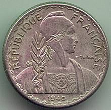 Французский Индокитай 10 центов 1940 монета, аверс
