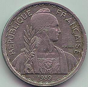 Французский Индокитай 20 центов 1939 монета, аверс