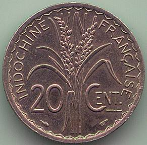 Французский Индокитай 20 центов 1939 монета, реверс
