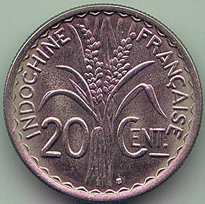 Французский Индокитай 20 центов 1941 монета, реверс