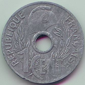 Французский Индокитай 1 cent 1940 цинк монета, аверс