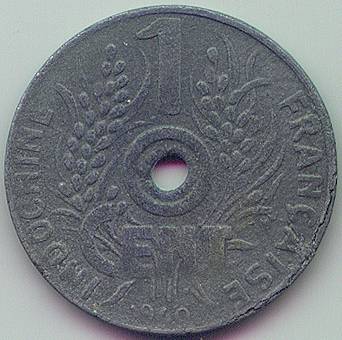 Французский Индокитай 1 cent 1940 ошибка монета, реверс
